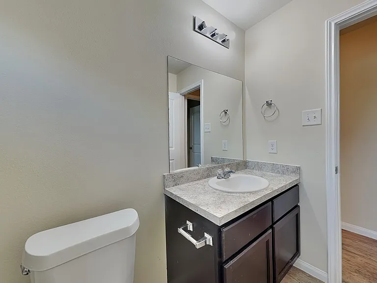 This modern bathroom features