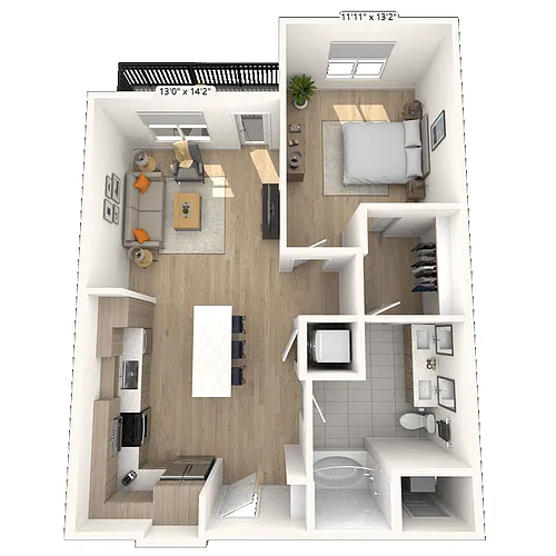 Floor plan A3 1x1 744 SF