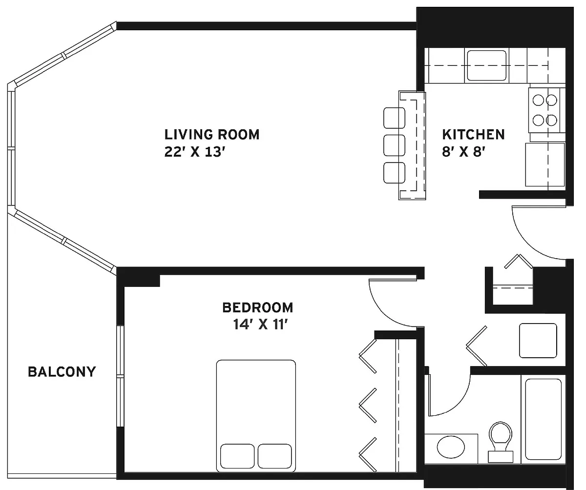 Floor plan 1 Bed 1 Bath C