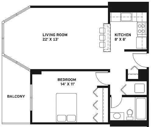 Floor plan 1 Bed 1 Bath C