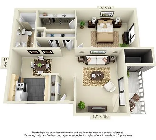 Floor plan 1 Bedroom Style A