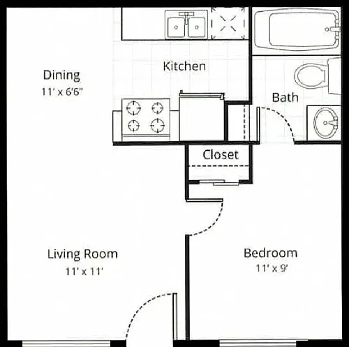 Floor plan One Bedroom One Bath B