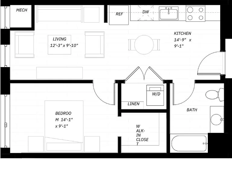 1 Bed E floor plan District 1860
