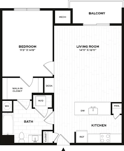 Floor plan 1 Bed/1 Bath-B1-X