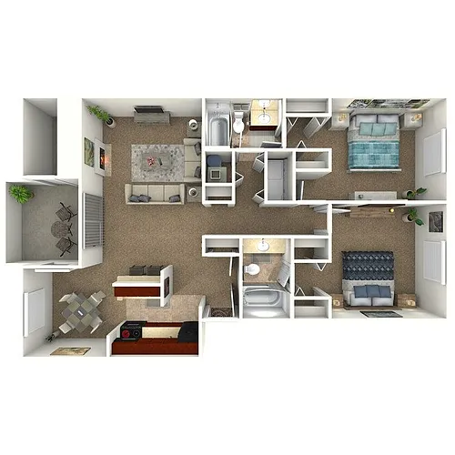 Floor plan The Bayou - 2 Bedroom 2 Bath