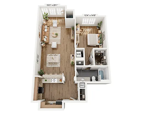 Floor plan One Bedroom A1K