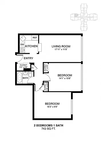 Floor plan 2 Bdrm 743 Sq Ft