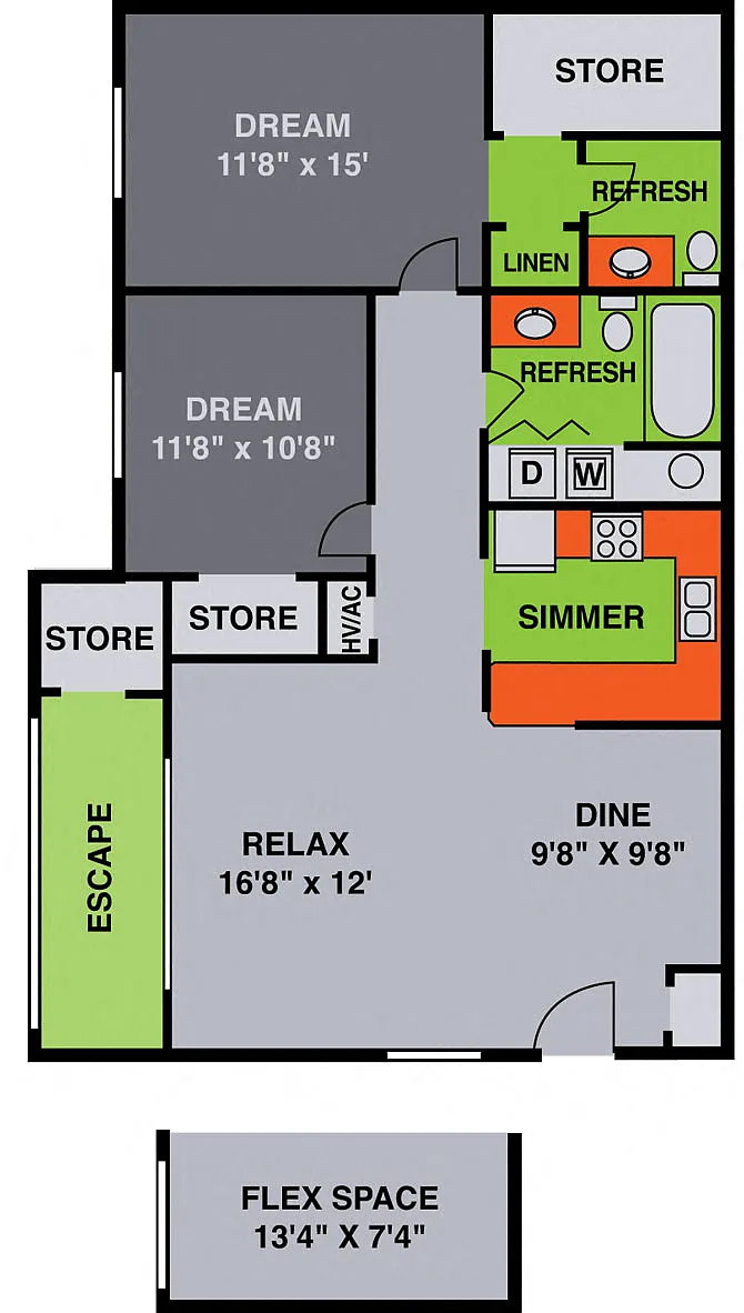 Floor plan Two Bedroom with Study