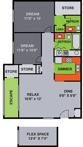 Floor plan Two Bedroom with Study