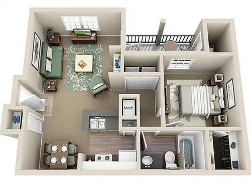 Floor plan 1 Bed 1 Bath - Athens (704 sq ft)