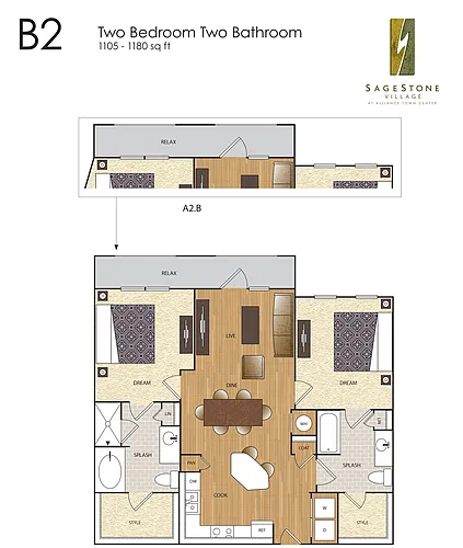 Floor plan B2 2 BR / 2 BA