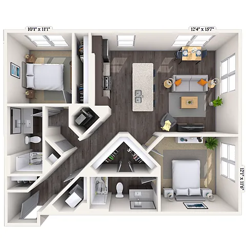 Floor plan Traditional 2x2 1027 SF-FP