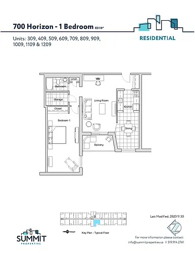 Floor plan 1 bedroom 1 Bed 1 Bath 6