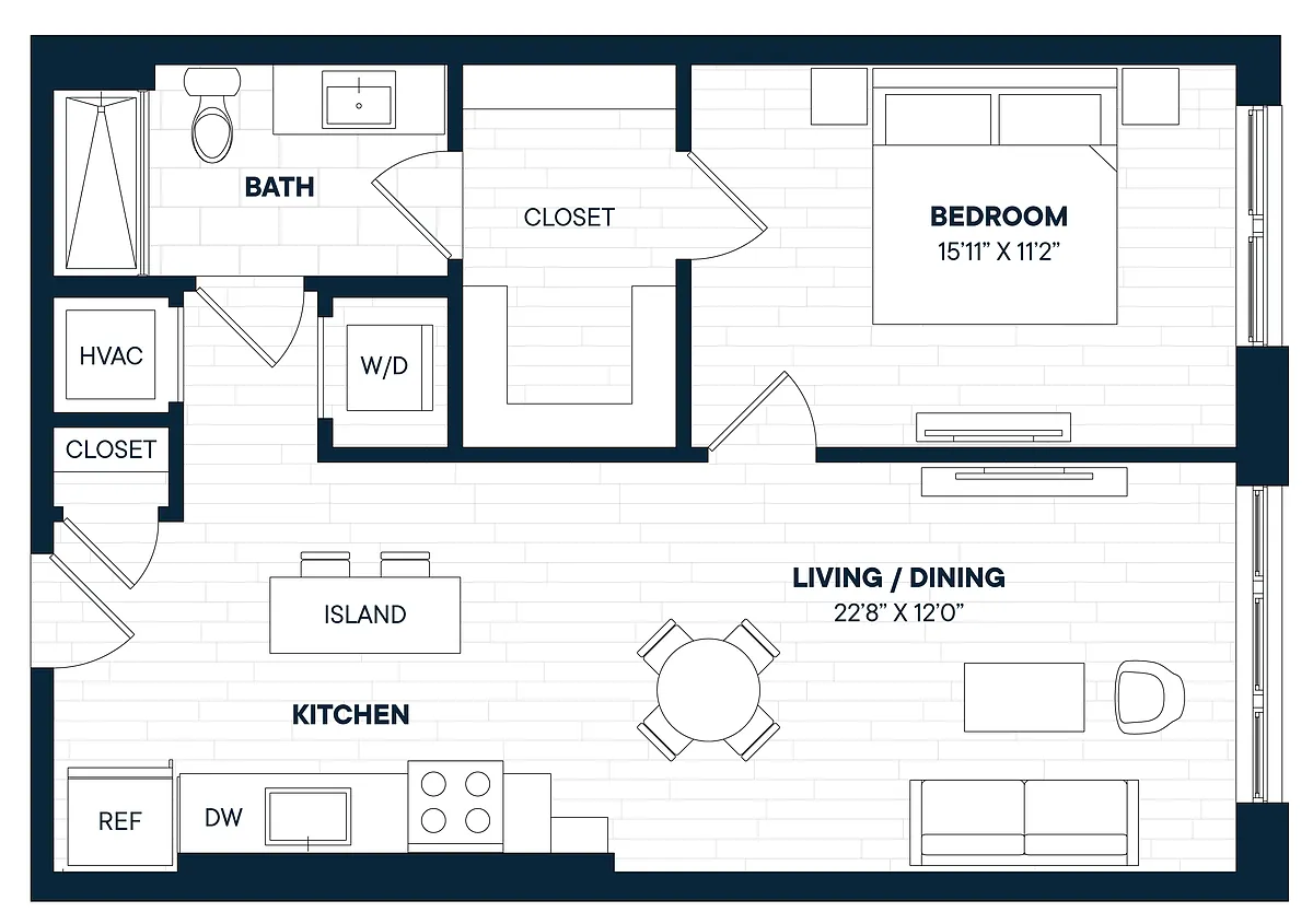 Floor plan 1 Bed 1 Bath-A13