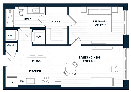 Floor plan 1 Bed 1 Bath-A13