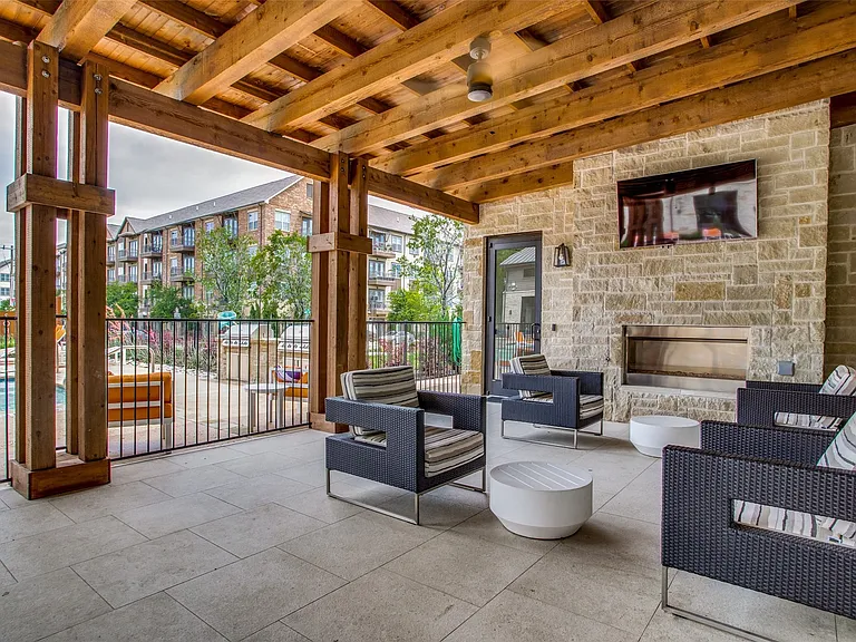 Outdoor Patio at Pool Area with fireplace