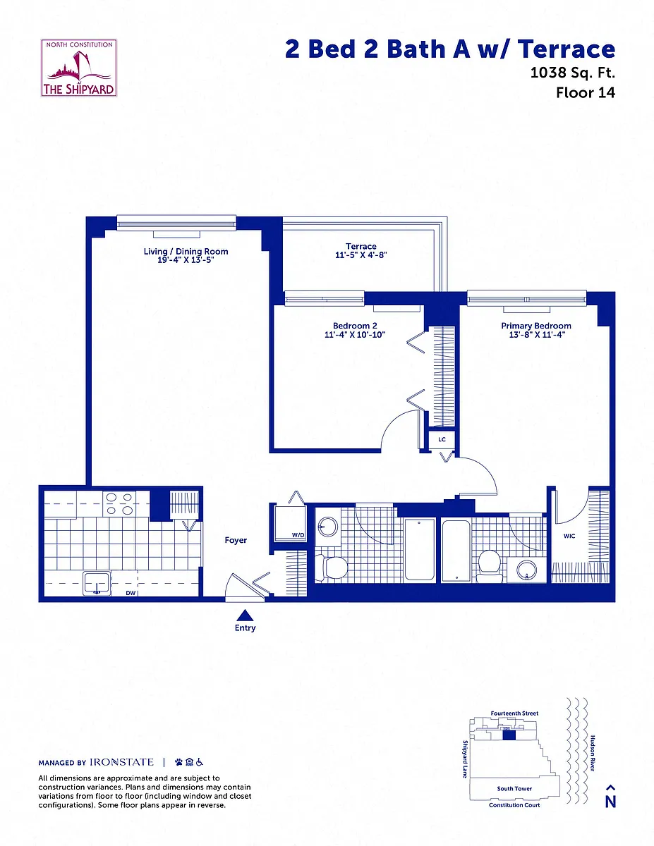 Floor plan 2 Bed 2 Bath A with Terrace