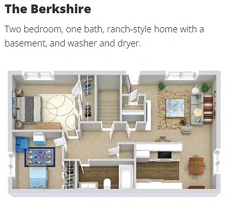 Floor plan The Berkshire (2BR / 1BA Ranch)