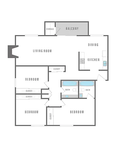 Floor plan 3 Bedroom 2 Bath
