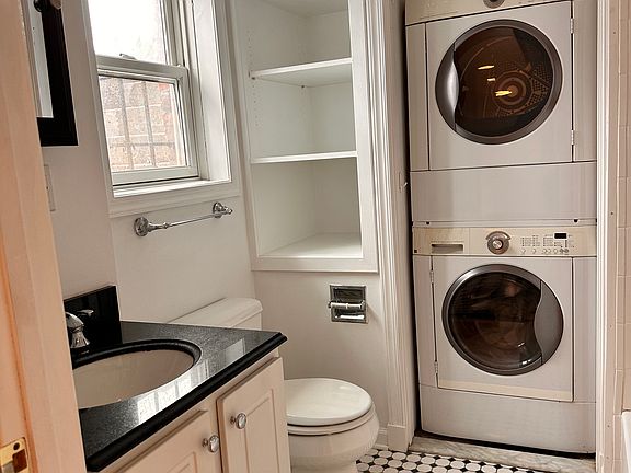 Full size washer and dryer. Space for linens and bathroom essentials.