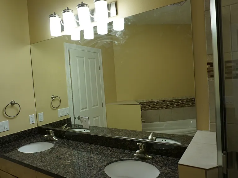 double vanity sink in master bathroom .