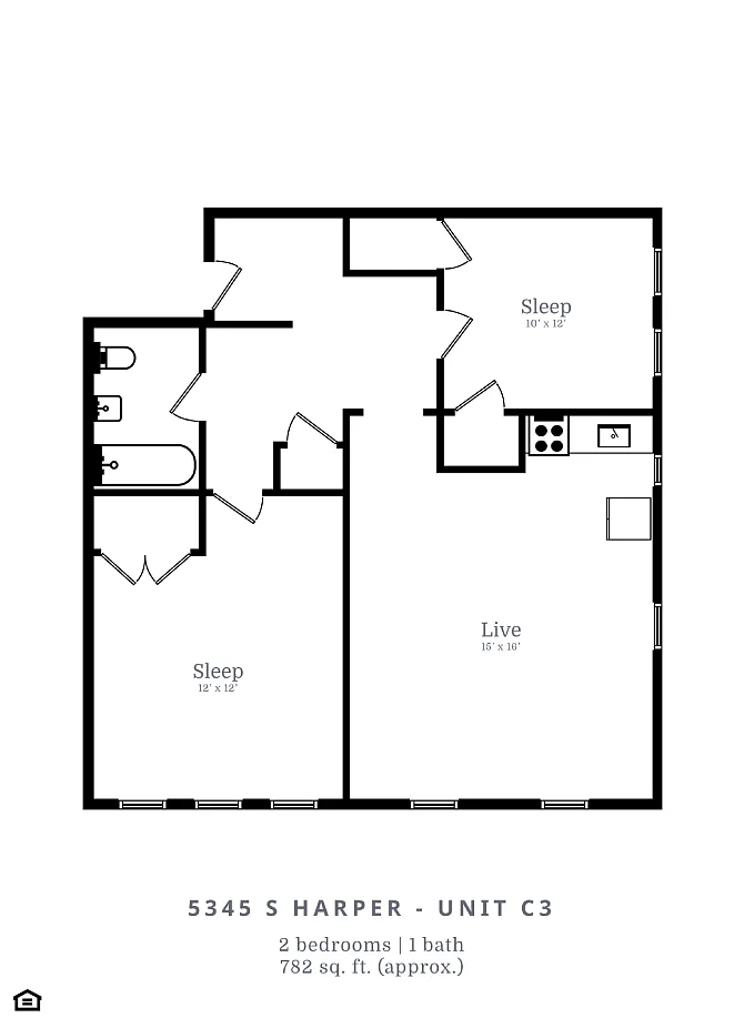 Floor plan 2 Bed | 1 Bath (C3)