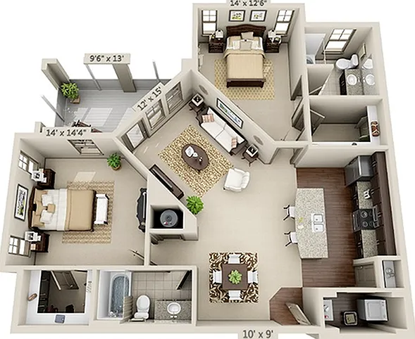 2 Bedroom | 2 Bath | 1240 SF 2 Bedroom | 2 Bath | 1240 SF