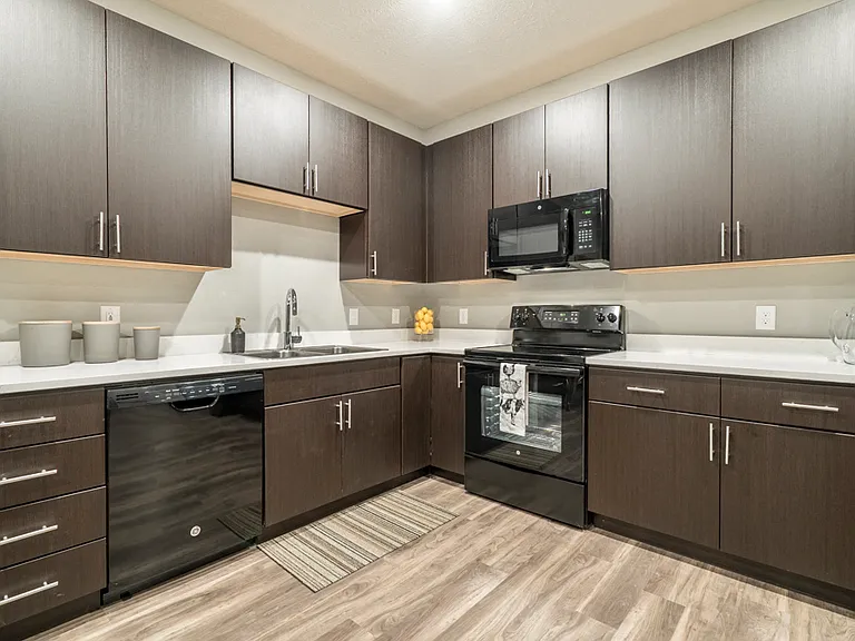Our rich, dark cabinetry creates a warm, inviting feeling.