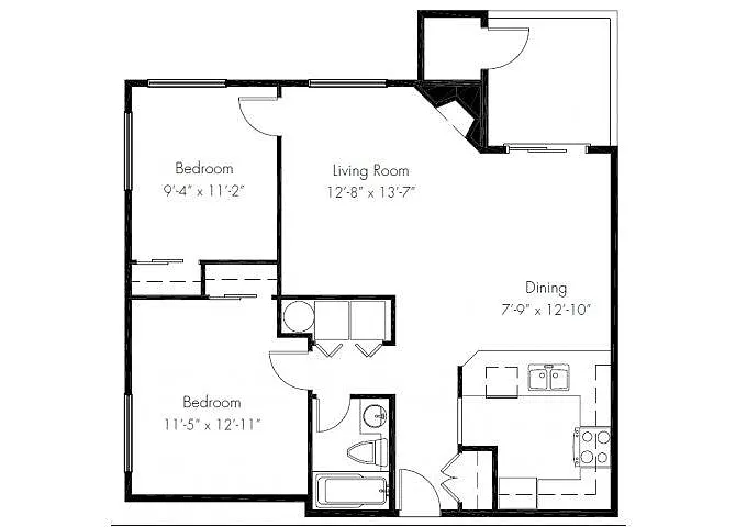 Floor plan Two Bedroom One Bath Medium