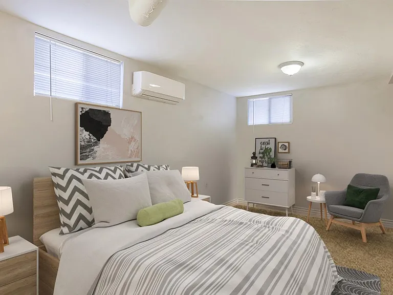Bedroom 1. This image shows a virtually furnished space. Bedrooms come unfurnished.