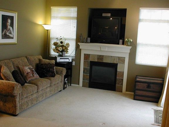 Comfortable Living Room. Gas Fireplace. Patio overlooks open space.