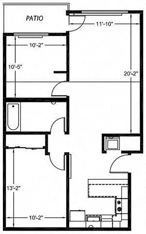 Floor plan 2 Bed 1 Bath B
