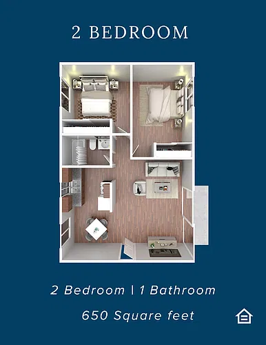 Floor plan 2 Bedroom 1 Bathroom
