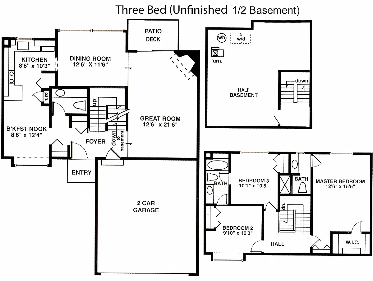 Floor plan South - 3 Bedroom 2.5 bath townhome