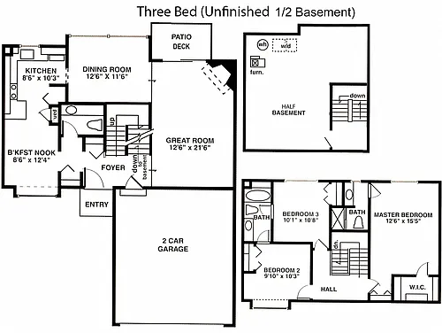 Floor plan South - 3 Bedroom 2.5 bath townhome