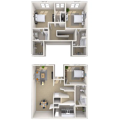 Floor plan Dual Level 3x3 1874 SF