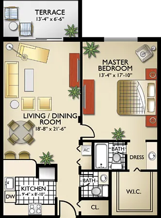 Model AS | 1 Bedroom, 1.5 Bath Model AS | 1 Bedroom, 1.5 Bath