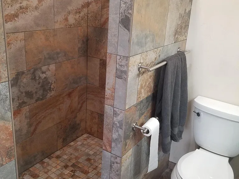 Master walk in no curb shower