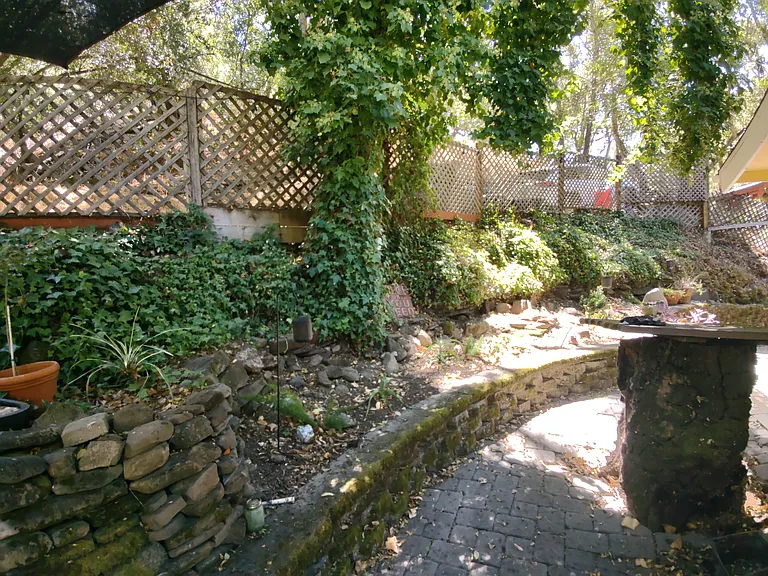 Yard leading to the back of the house and the large deck.