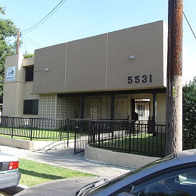 The front of the building
