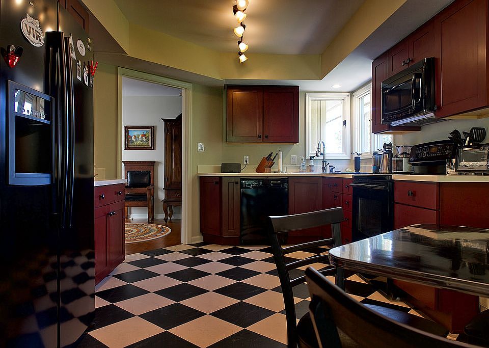 Kitchen from deck door.