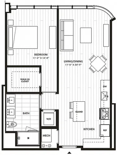 Floor plan 1 Bed/1 Bath-A12
