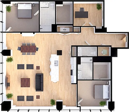 Floor plan Penthouse Suite Style PH-C - 2 Bedrooms 2.5 Baths 