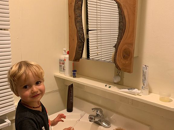 live edge mirror in bathroom