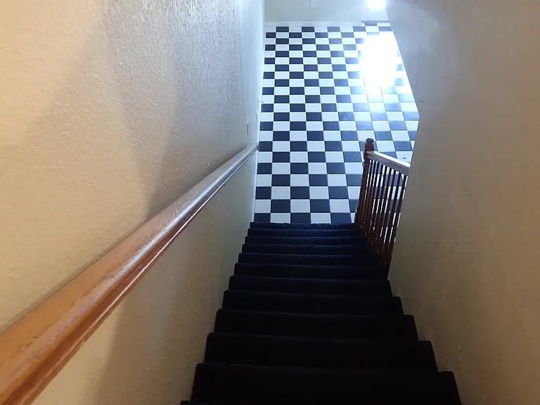LOOKING DOWN STAIRS TOWARDS FIRST FLOOR BEDROOM