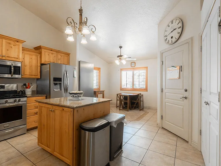 Island, Kitchen, Dining space, garage entrance