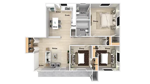 Floor plan 3 Bedroom 2 Bathroom Renovated