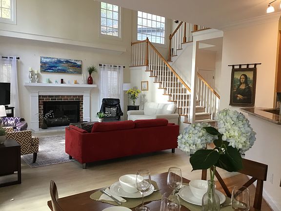 Spacious living room with a gas fireplace