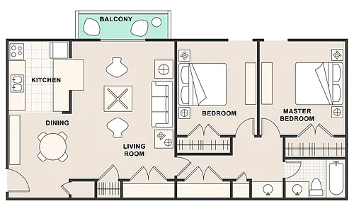 Floor plan 2 Bedroom Large Open