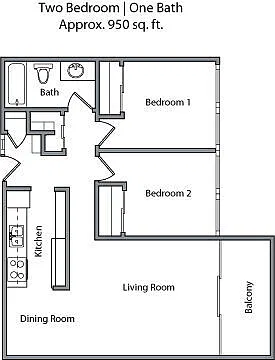 Floor plan 2 BR, 1 BA